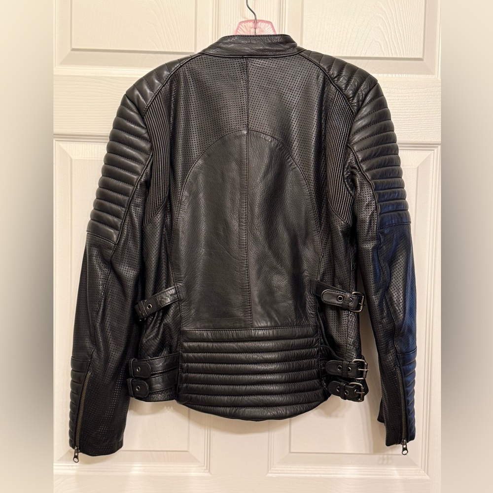 Black Arrow Motorcycle Black Leather Jacket - Picture 6 of 12